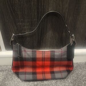 Coach Red and Gray Plaid Shoulder Bag